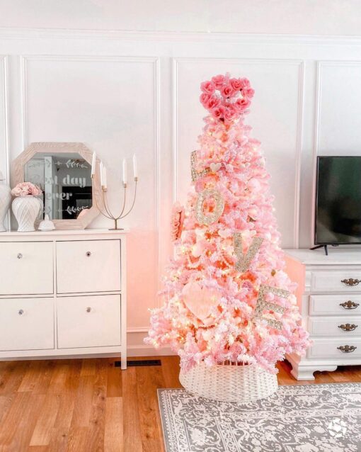 Pink flock artificial christmas tree